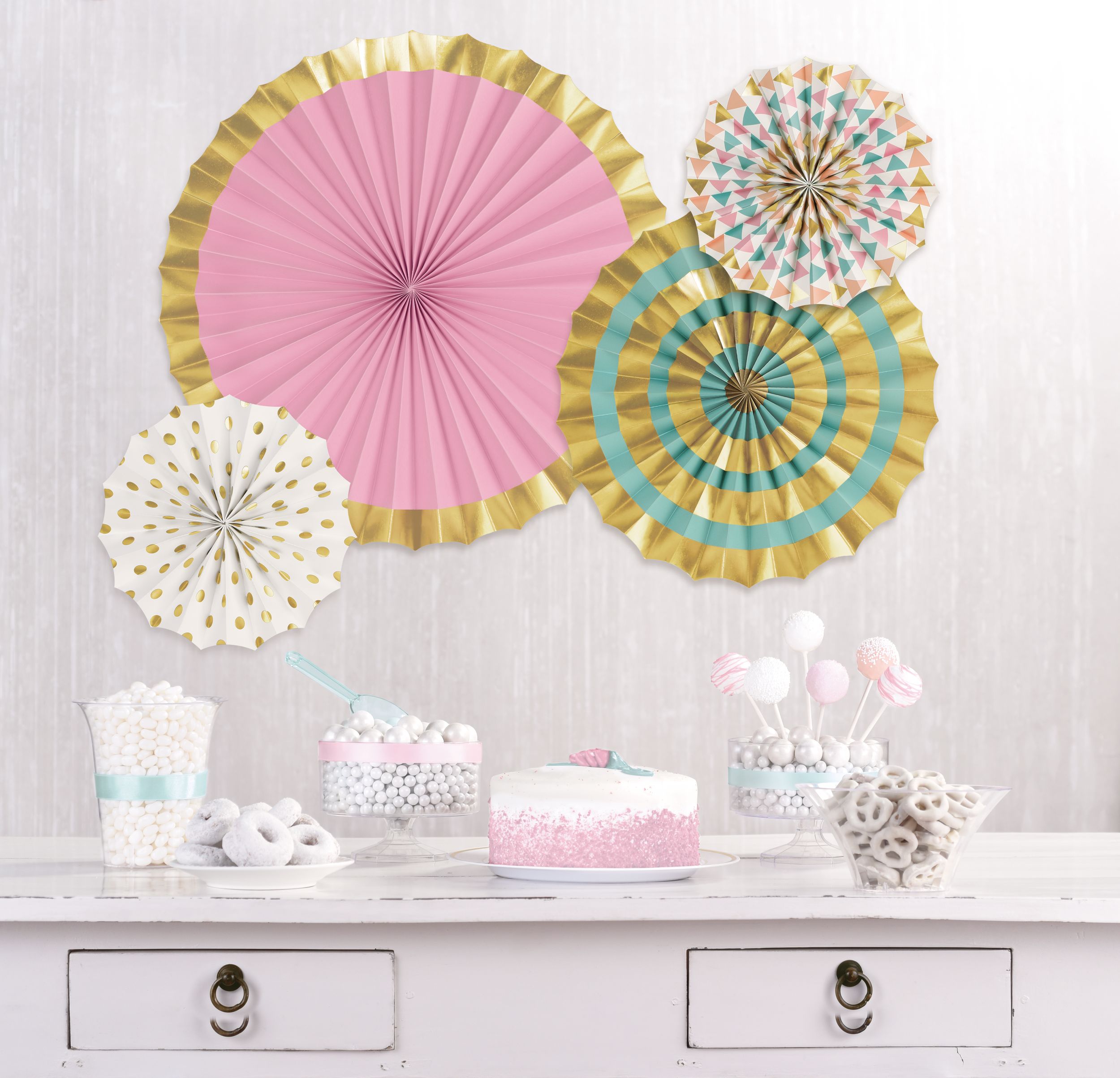 Éventails en papier doré métallique et pastel, paq. 4 Composite_or_Mixed
