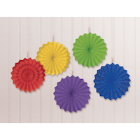 Fan Hanging Sign Decorations, Multi-Coloured, 7-in, 5-pk, for Birthday Party Front_Flat