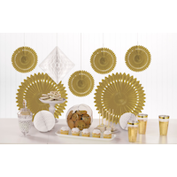 Éventails en papier alvéolé or et blanc, paq. 9 Composite_or_Mixed