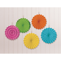 Mini Bright Multicolour Patterned Paper Fan Decorations, 5-pk Front_Flat