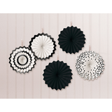 Fan Hanging Sign Decorations, Black/White, 6-in, 5-pk, for Graduation/Wedding/Birthday Front_Flat