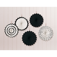 Fan Hanging Sign Decorations, Black/White, 6-in, 5-pk, for Graduation/Wedding/Birthday