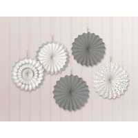 Fan Hanging Sign Decorations, Silver/White, 7-in, 5-pk, for Graduation/Wedding/Birthday