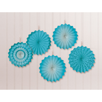 Mini Caribbean Blue Patterned Paper Fan Decorations, 5-ct Front_Flat