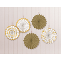 Fan Hanging Sign Decorations, Gold/White, 7-in, 5-pk, for Graduation/Wedding/Birthday