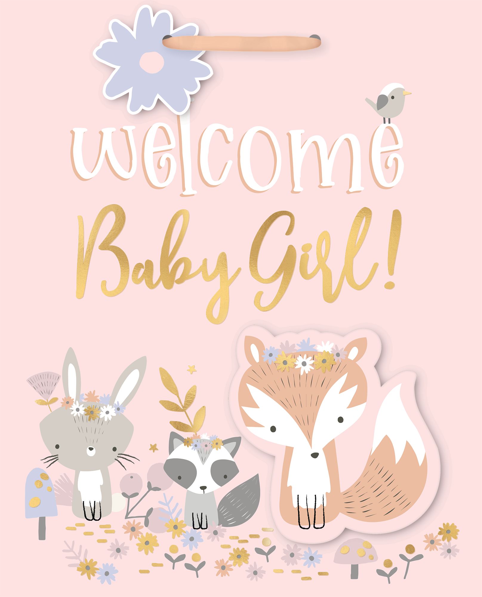 Metallic Woodland Baby Girl Gift Bag Front_Flat