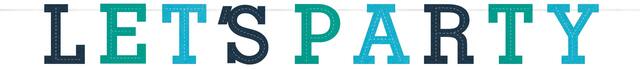 Banderole en lettres de feutre Let's Party, nuances de bleu Front_Flat