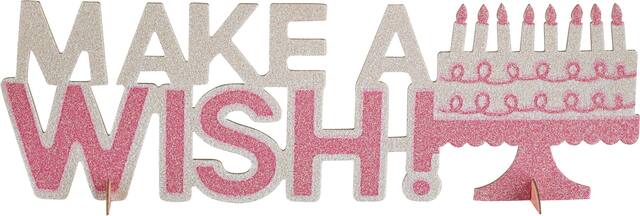 Pink Glitter Make A Wish Birthday Centrepiece Front_Flat