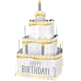 Centre de table escamotable en forme de gâteau d'anniversaire, doré et argenté, 10 po Front_Angled_Left