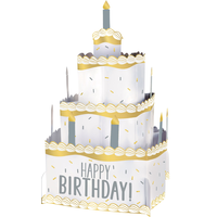 Centre de table escamotable en forme de gâteau d'anniversaire, doré et argenté, 10 po Front_Angled_Left
