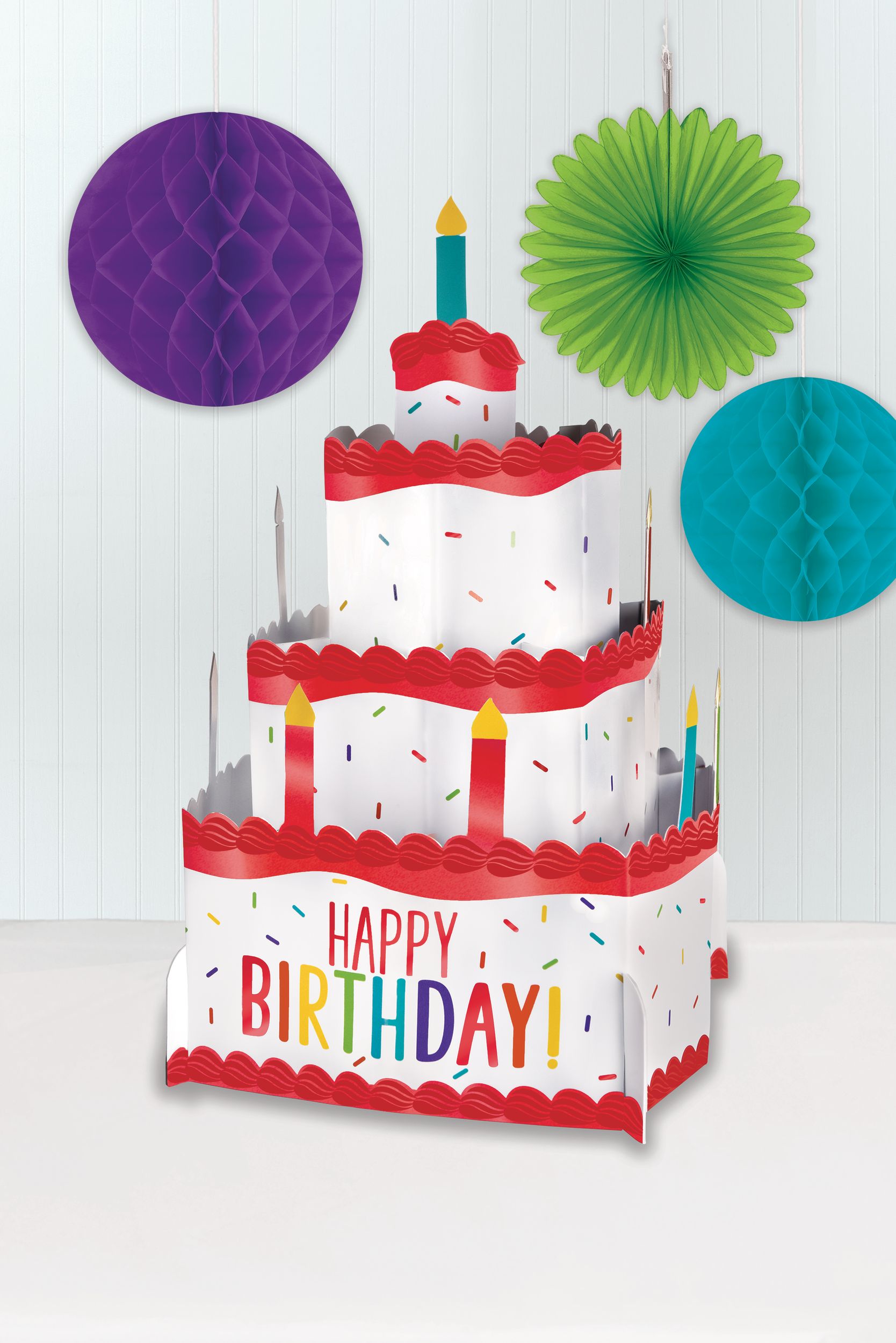 Rainbow Celebration Birthday Cake Pop-Up Centrepiece, 10-in Composite_or_Mixed