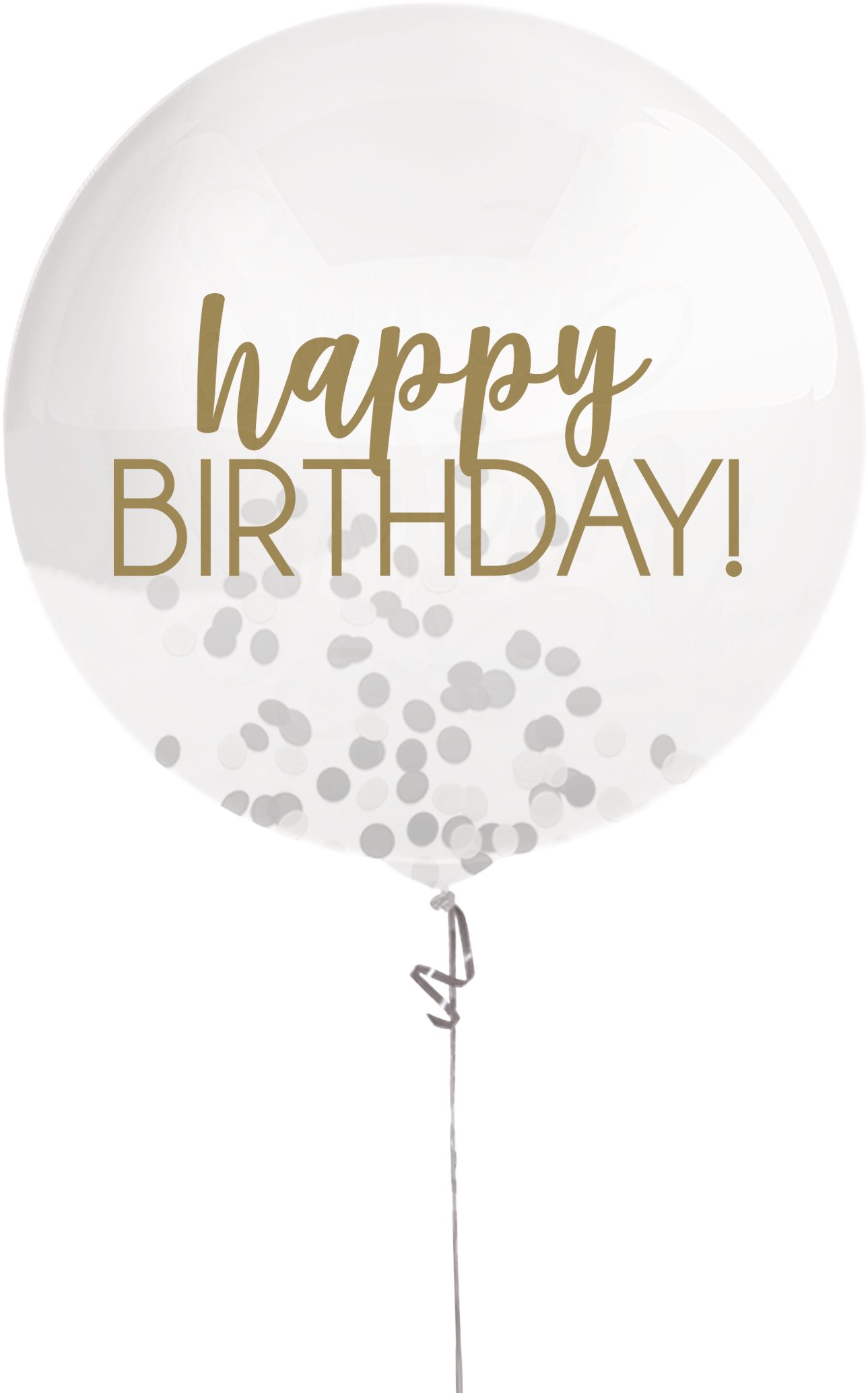 Ballon rond en latex Happy Birthday, transparent, confettis or et argent, 24 po, pour anniversaire Front_Flat