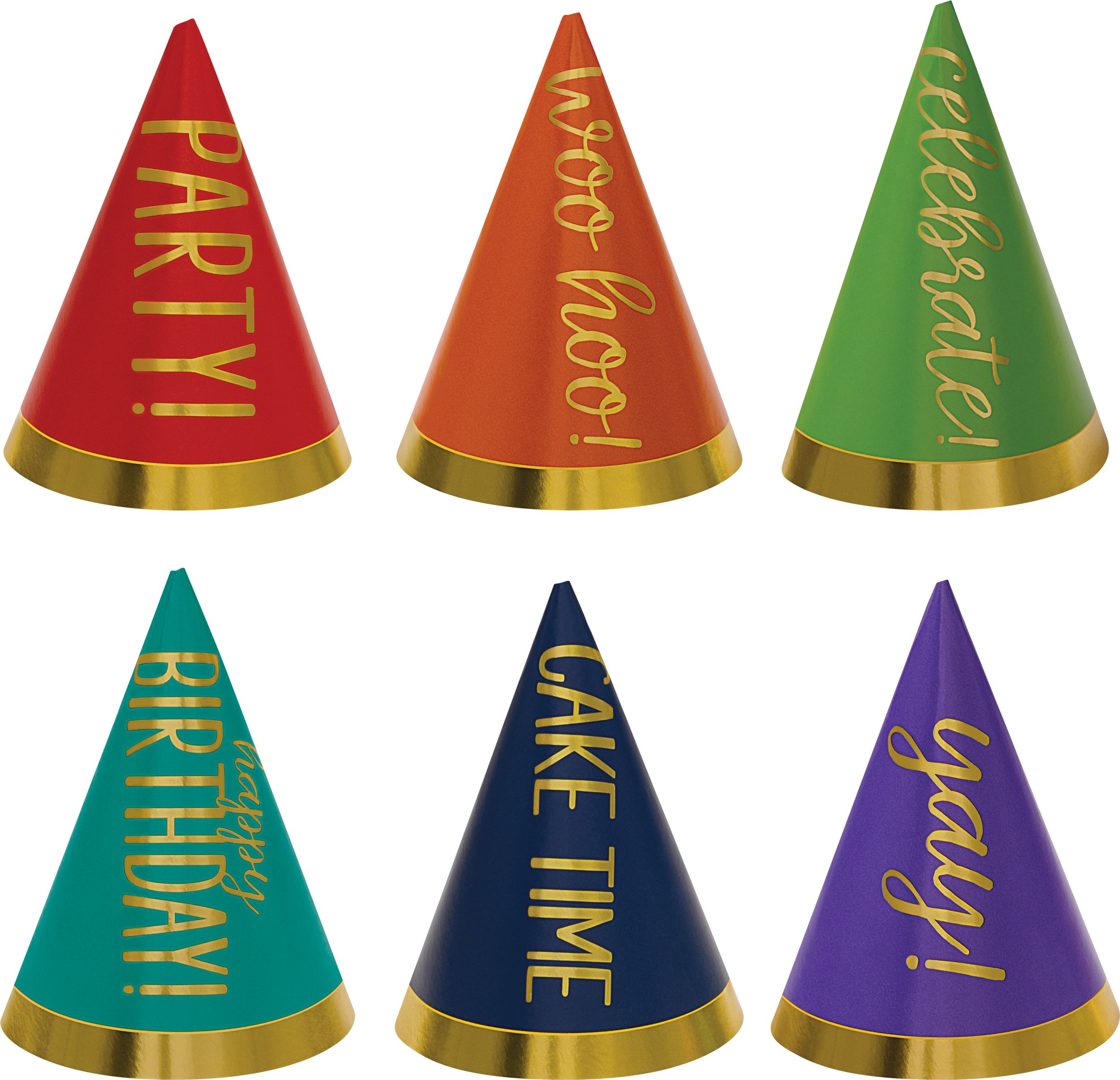 Ballons de fêtes Party! Chapeaux de fête métalliques, accessoires à porter pour anniversaires, taille unique, paq. 12, multicolore Front_Flat