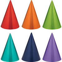 Balloon Birthday Metallic Cone Party Hats, Multi-Coloured, One Size, 12-pk, Wearable Accessories for Birthdays Front_Flat