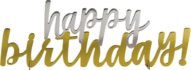 Décorations de table en aluminium Happy Birthday, doré/argenté, 14 po, pour fête d'anniversaire Front_Flat