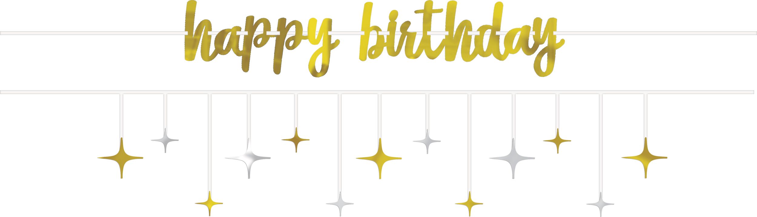 "Happy Birthday"  Foil Hanging Garland Banner Decoration, Gold/Silver, 12-ft, 2-pk, for Birthday Party Front_Flat