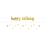 "Happy Birthday"  Foil Hanging Garland Banner Decoration, Gold/Silver, 12-ft, 2-pk, for Birthday Party Front_Flat