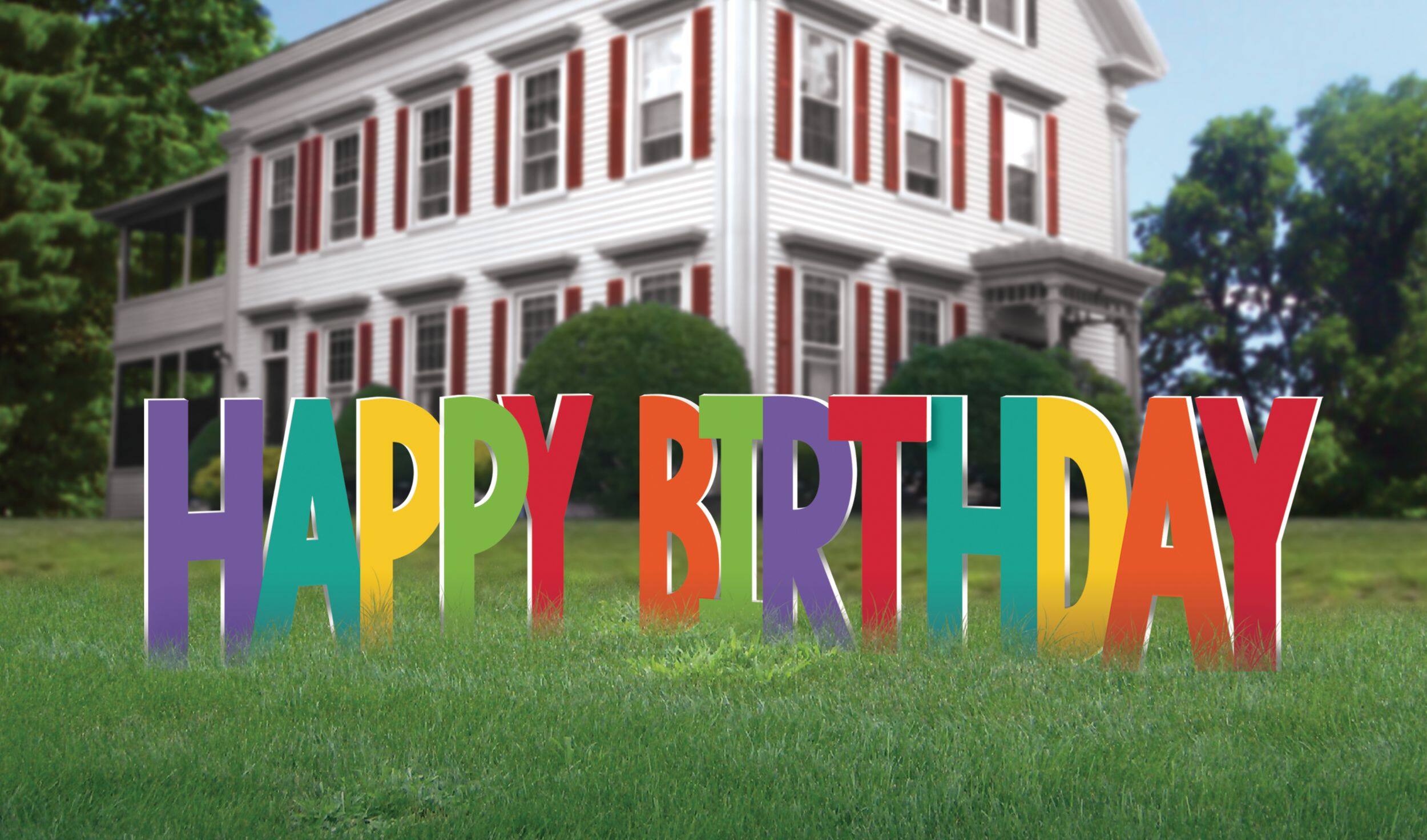 Rainbow "Happy Birthday" Yard Sign, 12-in, for Birthday Party Front_Flat