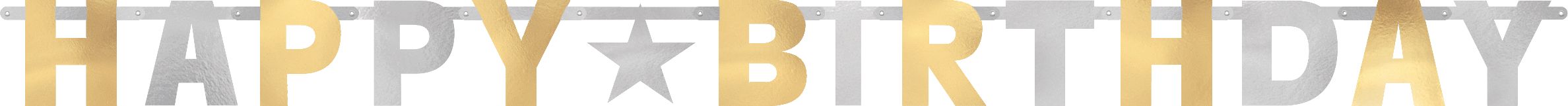 Banderole guirlande en aluminium à suspendre Happy Birthday, doré/argenté, 7,75 pi, pour fête d'anniversaire Front_Flat