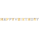 "Happy Birthday" Foil Hanging Garland Banner Decoration, Gold/Silver, 7.75-ft, for Birthday Party Front_Flat