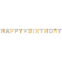 "Happy Birthday" Foil Hanging Garland Banner Decoration, Gold/Silver, 7.75-ft, for Birthday Party Front_Flat