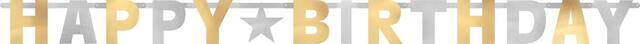 "Happy Birthday" Foil Hanging Garland Banner Decoration, Gold/Silver, 7.75-ft, for Birthday Party Front_Flat