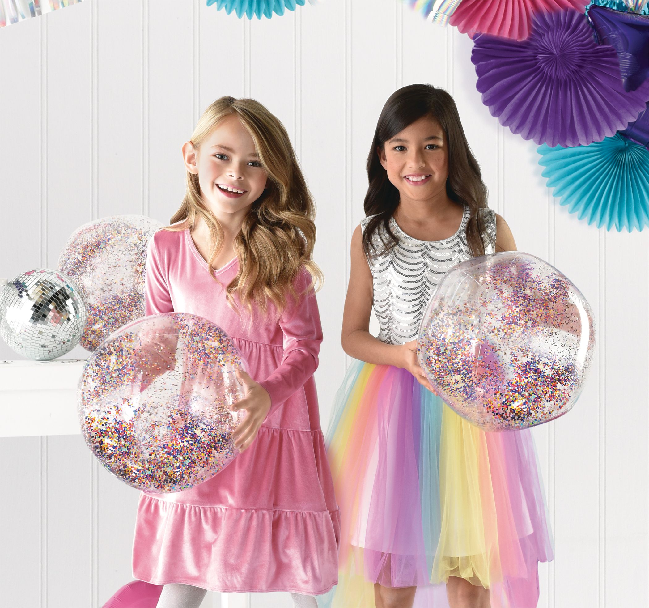 Glitter Sparkle Inflatable Round Beach Balls, Clear, 4-pk, for Beach/Pool Fun Activities Composite_or_Mixed