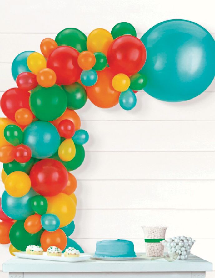 Round Latex Balloon Garland Arch Kit, Blue/Red/Orange/Green, for Birthday Party Front_Flat