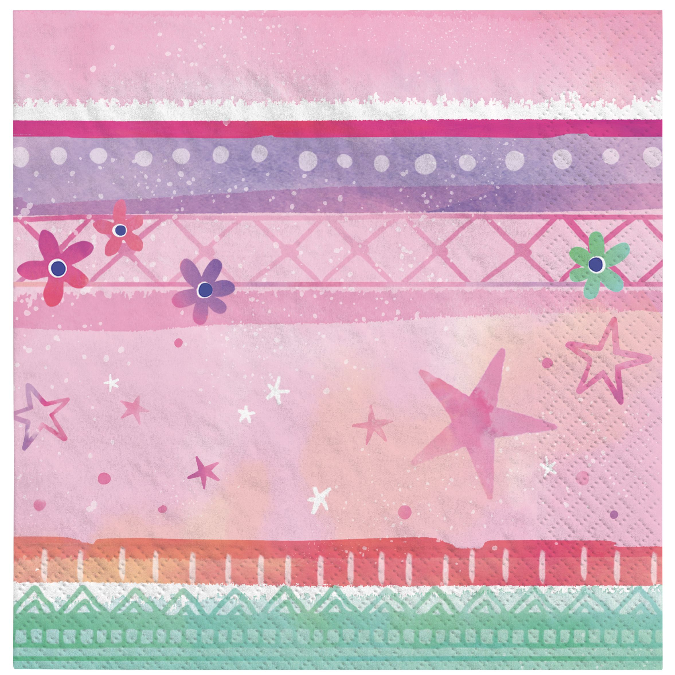 Festival Vibes Square Paper Disposable Beverage Napkins, Pink, 5-in, 16-pk, 2-ply, for Birthday Party Front_Flat