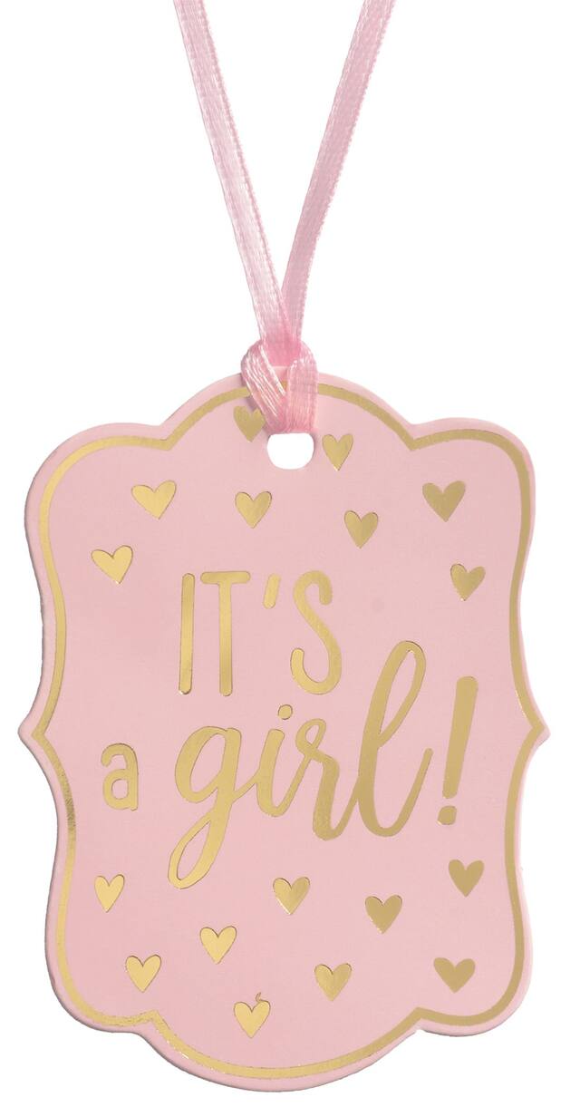 Étiquettes roses pour fête prénatale, paq. 25 Front_Flat