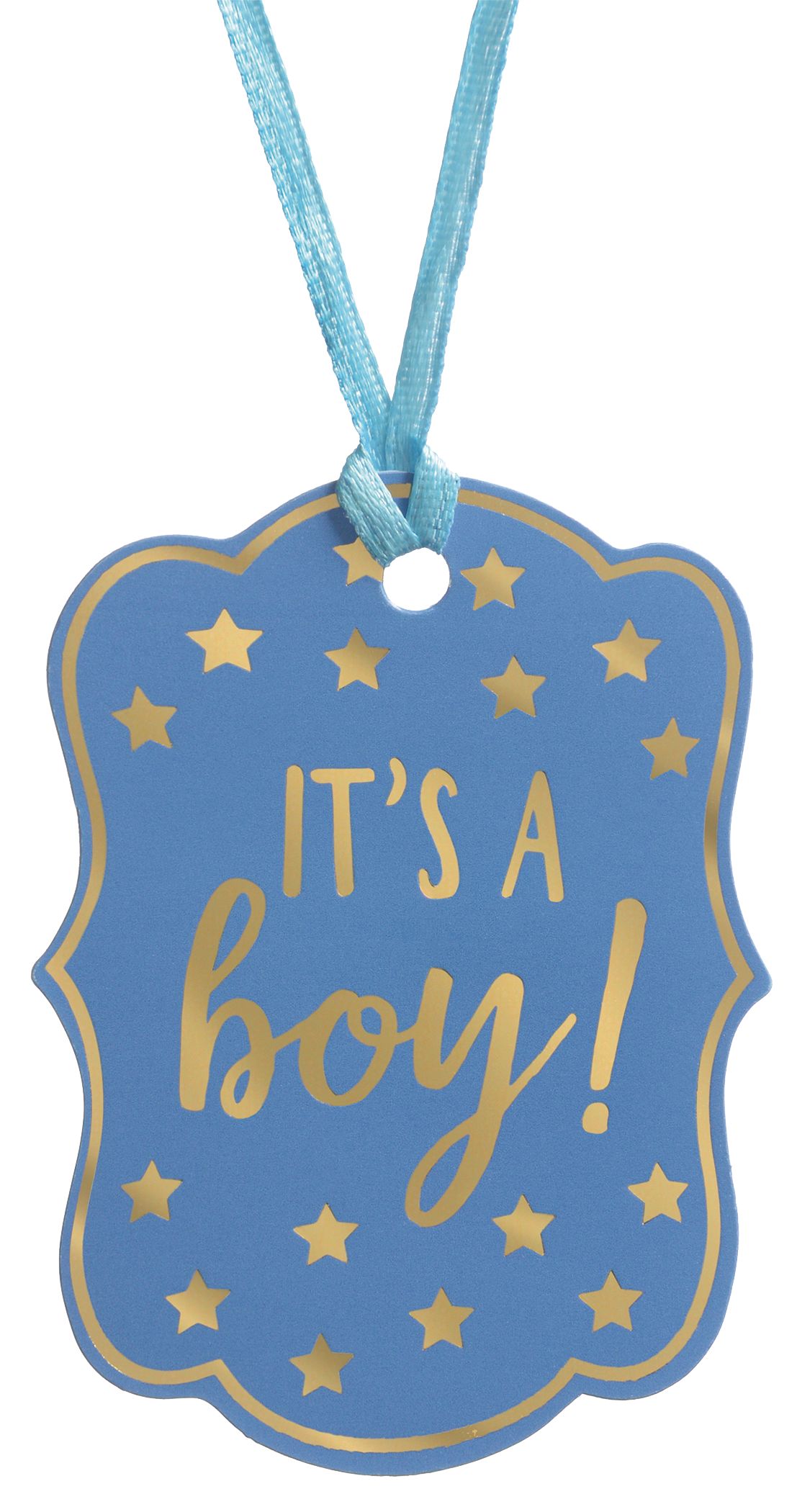 "It's a Boy" Gift Wrapping Paper Tags, Blue/Gold, Stars, 3-in, 25-pk, for Baby Shower/Gender Reveal Front_Flat