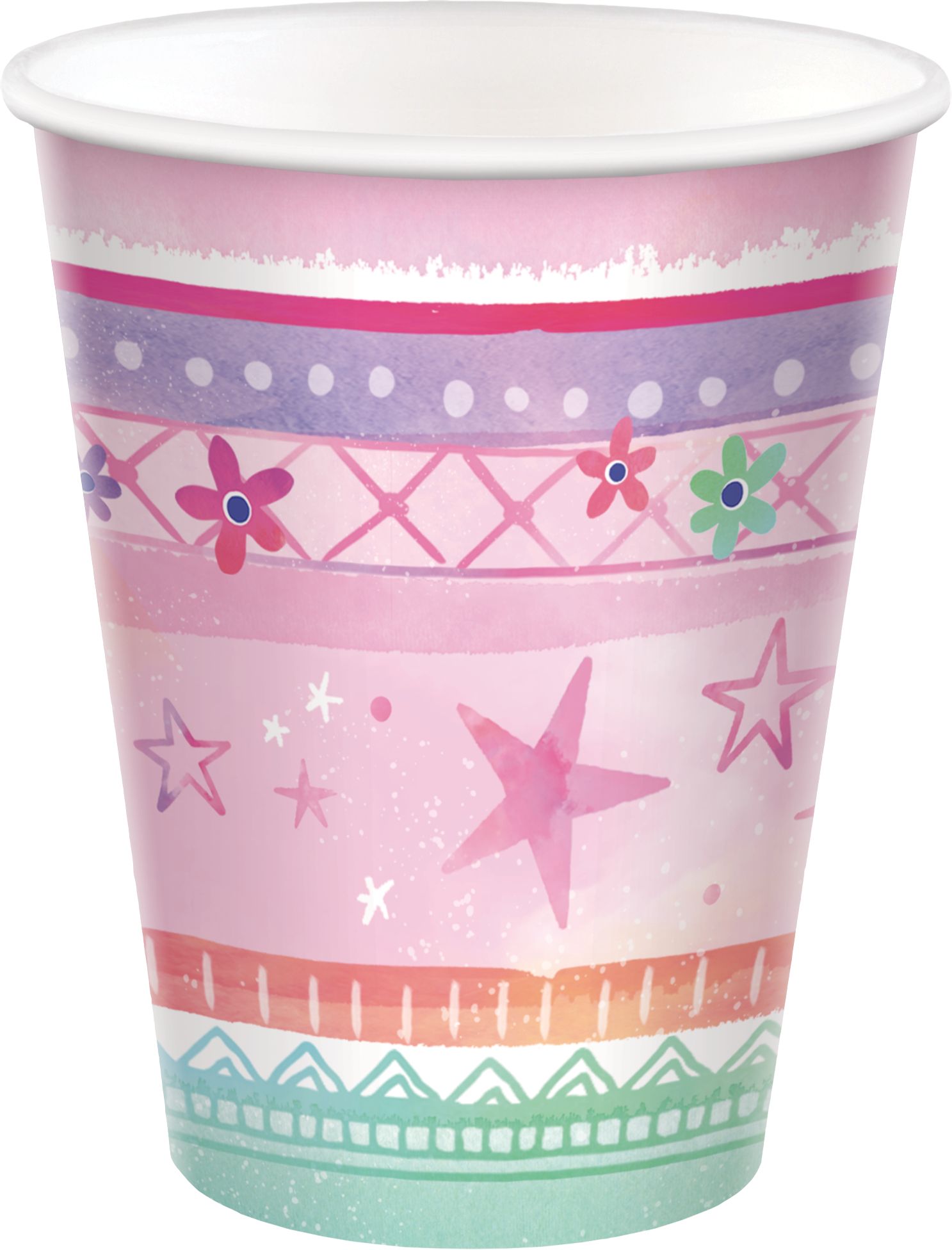 Festival Vibes Paper Disposable Cups, Pink, 9-oz, 8-pk, for Birthday Party Front_Elevated