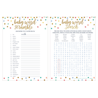 Word Scramble & Search Baby Shower Game, Gold/White, 24-pk, for Baby Shower Front_Flat