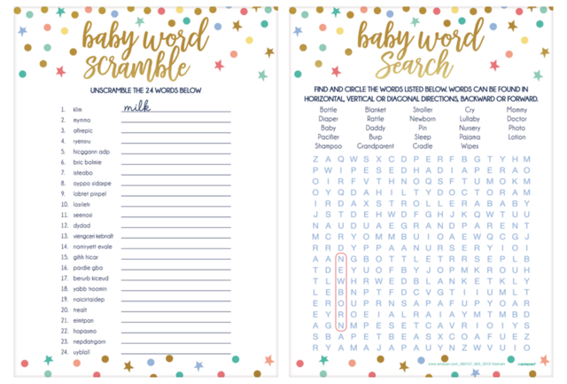 Dots & Stars Word Scramble/Search Baby Shower Game Party City