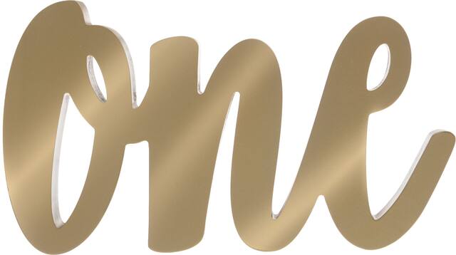 "One" Standing Block Sign Table Centerpiece Decoration, Gold, 14-in, for Birthday Party Front_Flat