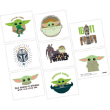 Disney Star Wars Mandalorian "The Force is Strong" Baby Yoda Temporary Tattoos, Green/Brown, 8-pk, Wearable Favours  for Birthdays Front_Flat