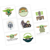Disney Star Wars Mandalorian "The Force is Strong" Baby Yoda Temporary Tattoos, Green/Brown, 8-pk, Wearable Favours  for Birthdays