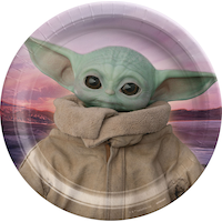 DisneyStar WarsThe Mandalorian Baby Yoda Round Paper Disposable Lunch Plates,Purple/Brown, 9-in, 8-pk, for Birthday Party Overhead_Flat