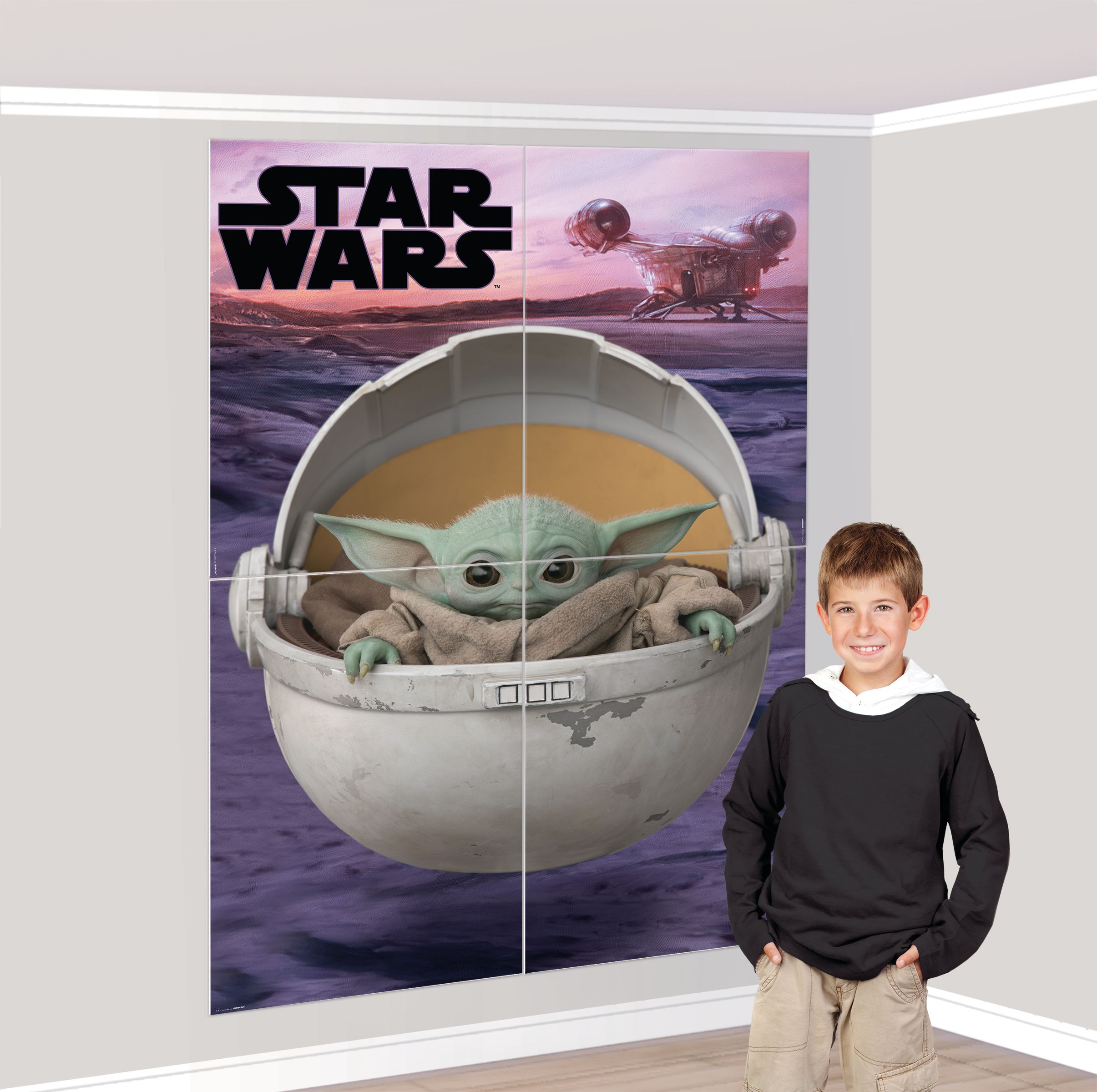 Décor mural pour fête d'anniversaire, Le Mandalorien L'Enfant, 59 x 65 po, paq. 4 Front_Angled_Right