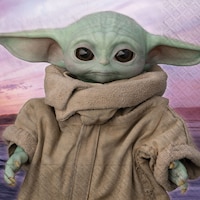 Disney Star Wars The Mandalorian Baby Yoda Square Paper Disposable Lunch Napkins, Purple/Brown, 6.5-in, 16-pk, 2-ply, for Birthday Party Overhead_Flat