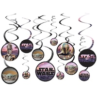 Disney Star Wars Mandalorian Baby Yoda Swirl Hanging Decorations, Purple/Green, 10-in, 12-pk, for Birthday Party Front_Flat