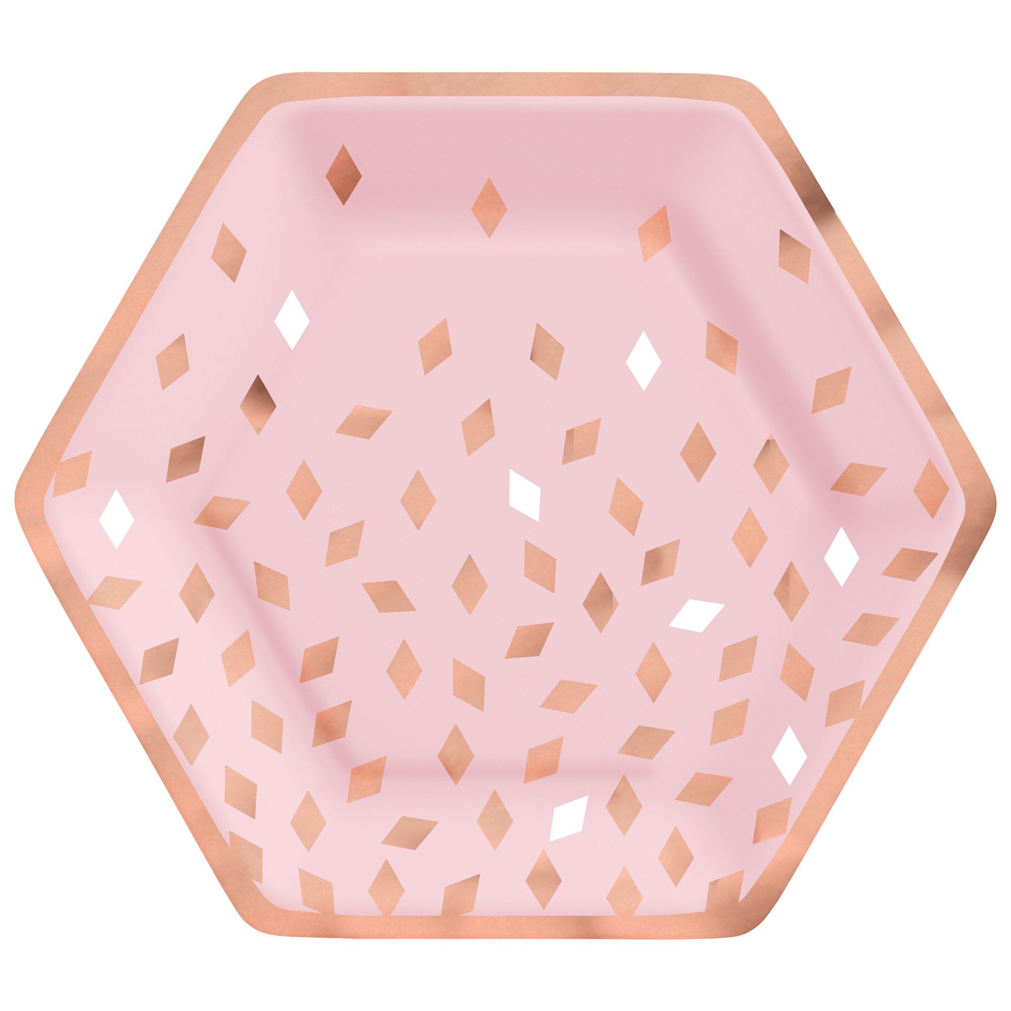 Blush Birthday Hexagon Paper Disposable Lunch Plates, Pink/Rose Gold, 9-in, 8-pk, for Birthday/Bachelorette Overhead_Flat