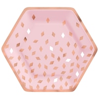 Blush Birthday Hexagon Paper Disposable Lunch Plates, Pink/Rose Gold, 9-in, 8-pk, for Birthday/Bachelorette