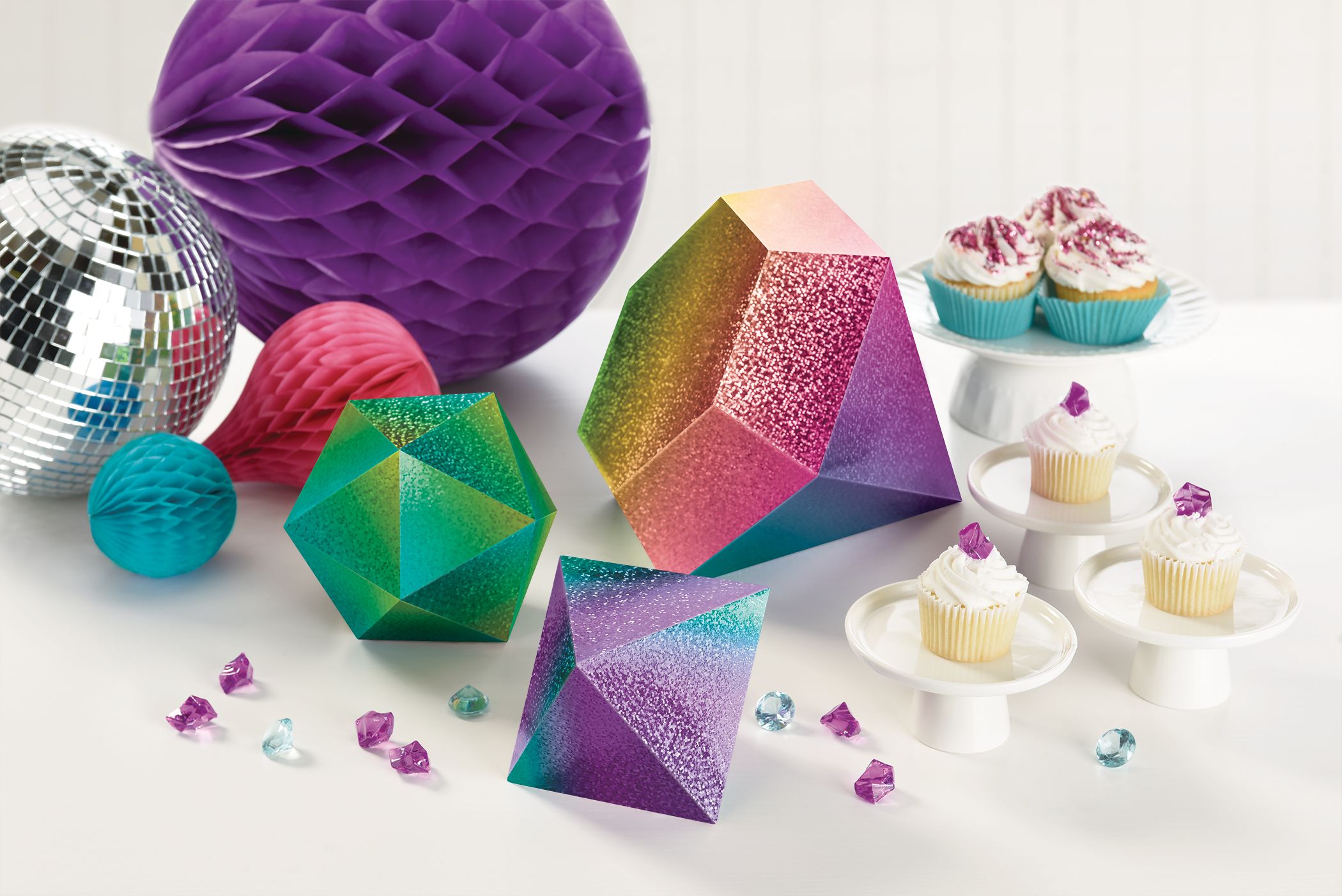 Sparkle Geometric Shape Sign Table Centerpiece Decorations, Multi-Coloured, 12-in, 3-pk, for Birthday Party Composite_or_Mixed