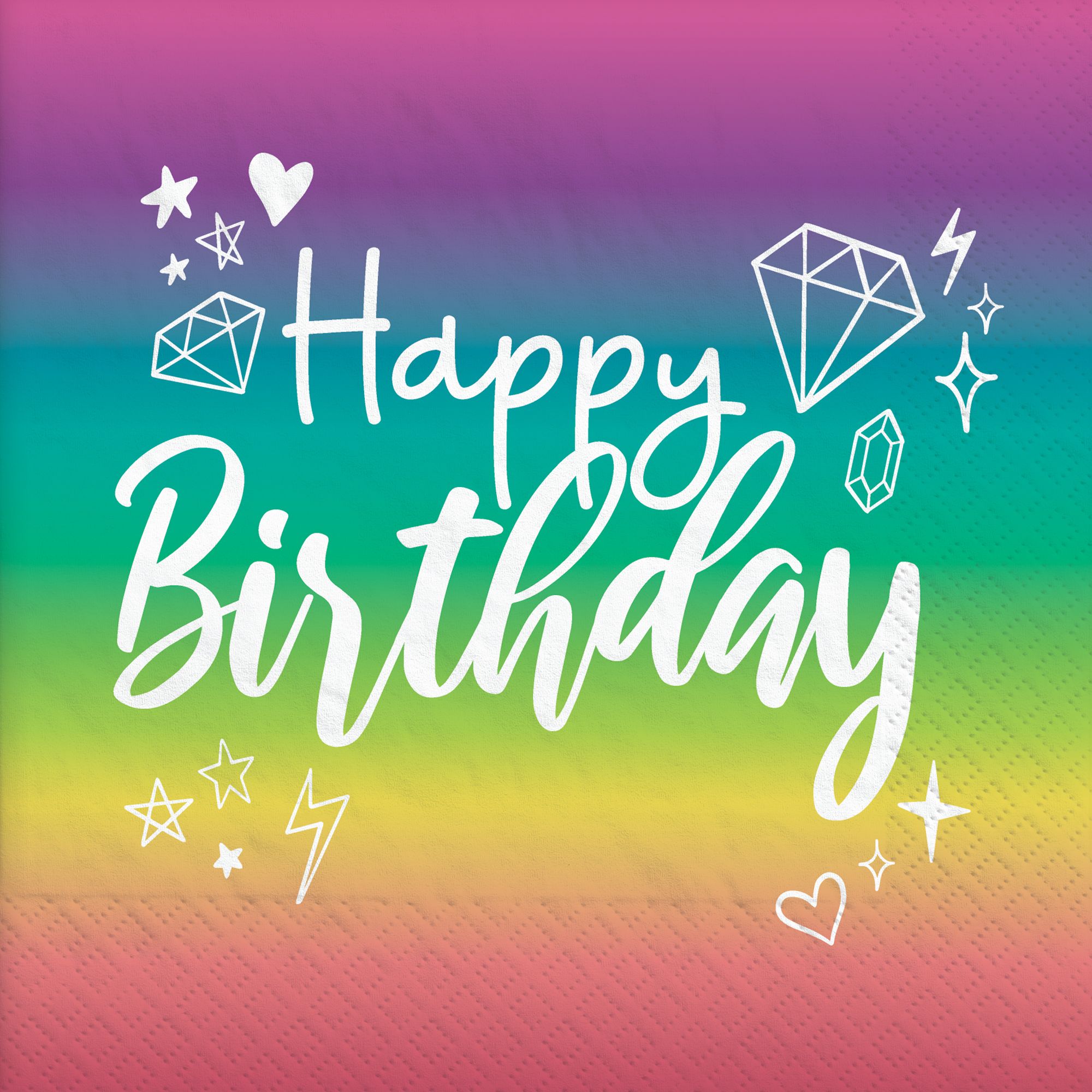 Sparkle "Happy Birthday" Square Paper Disposable Lunch Napkins, Multi-Coloured, 6.5-in, 16-pk, 2-ply, for Birthday Party Overhead_Flat
