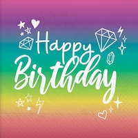 Sparkle "Happy Birthday" Square Paper Disposable Lunch Napkins, Multi-Coloured, 6.5-in, 16-pk, 2-ply, for Birthday Party Overhead_Flat
