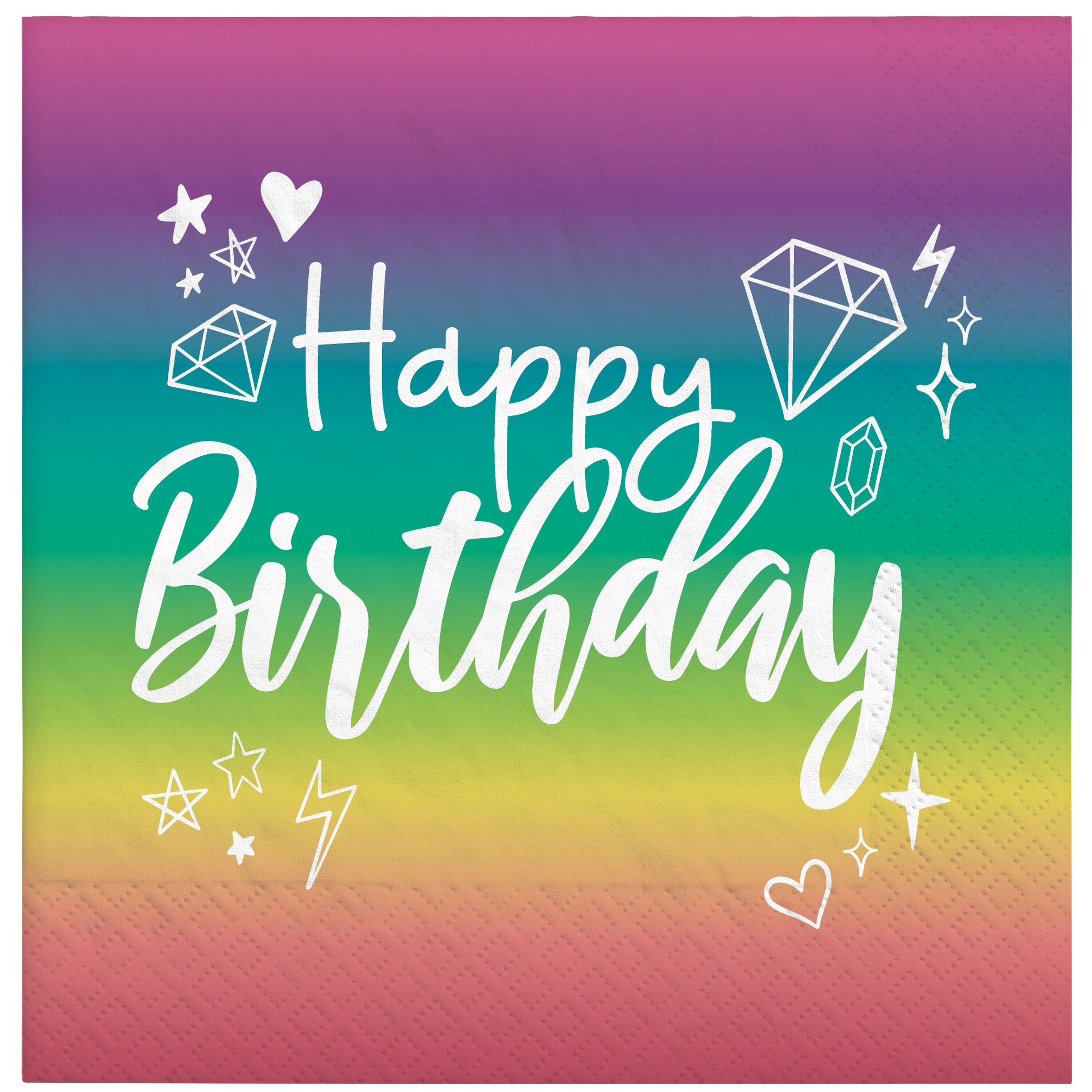 Sparkle "Happy Birthday" Square Paper Disposable Lunch Napkins, Multi-Coloured, 6.5-in, 16-pk, 2-ply, for Birthday Party Overhead_Flat