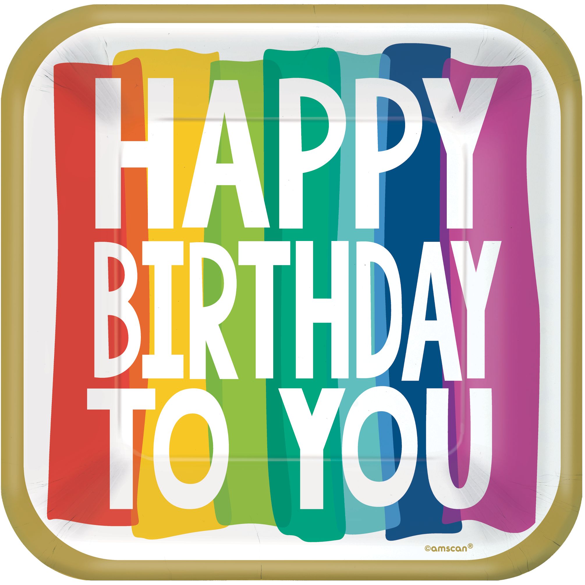 Happy Birthday Rainbow Square Plates, 18-pk Overhead_Flat