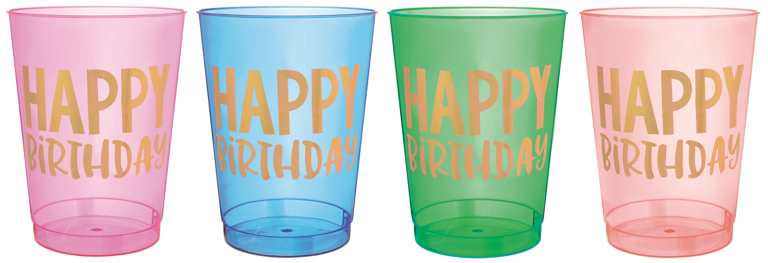Multicolour Metallic Happy Dots Birthday Plastic Cups, 20-pk Front_Flat