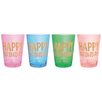 Multicolour Metallic Happy Dots Birthday Plastic Cups, 20-pk Front_Flat